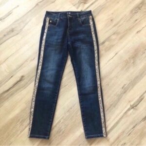 Women's Dark Blue Skinny Jeans with Embellishments